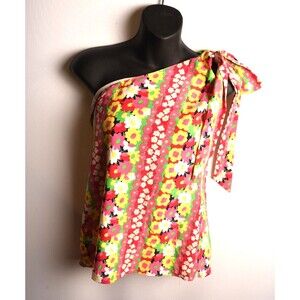 Lilly Pulitzer Women’s 100% Silk Floral One Shoulder Tank Size 2 bright colorful